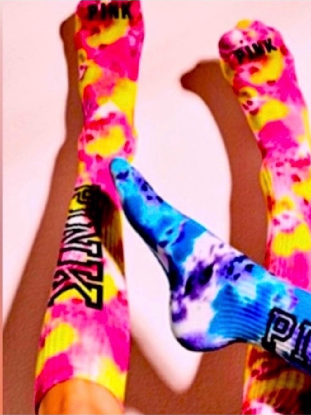 PINK Victoria's Secret  Tie-Dye Crew Socks - Pink, Yellow, White